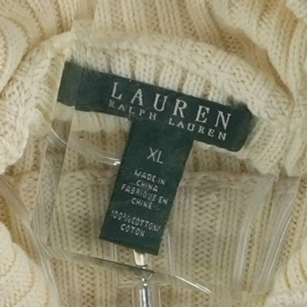 Lauren Ralph Lauren Sweater 100% Cotton Women's Size XL Cream Ribbed Gold Button